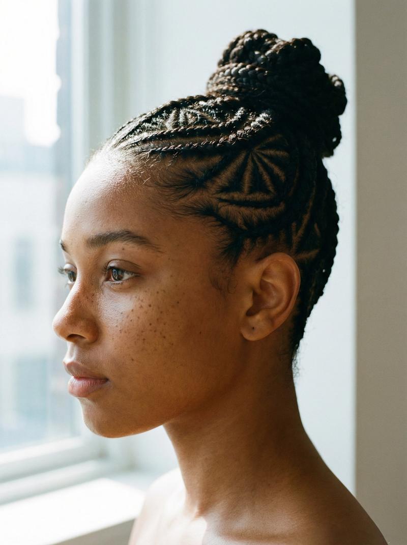 Black woman with cornrow braids hairstyle