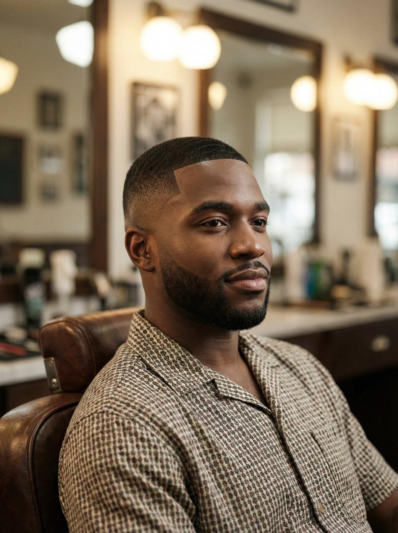 Black man with skin fade haircut in barber chair