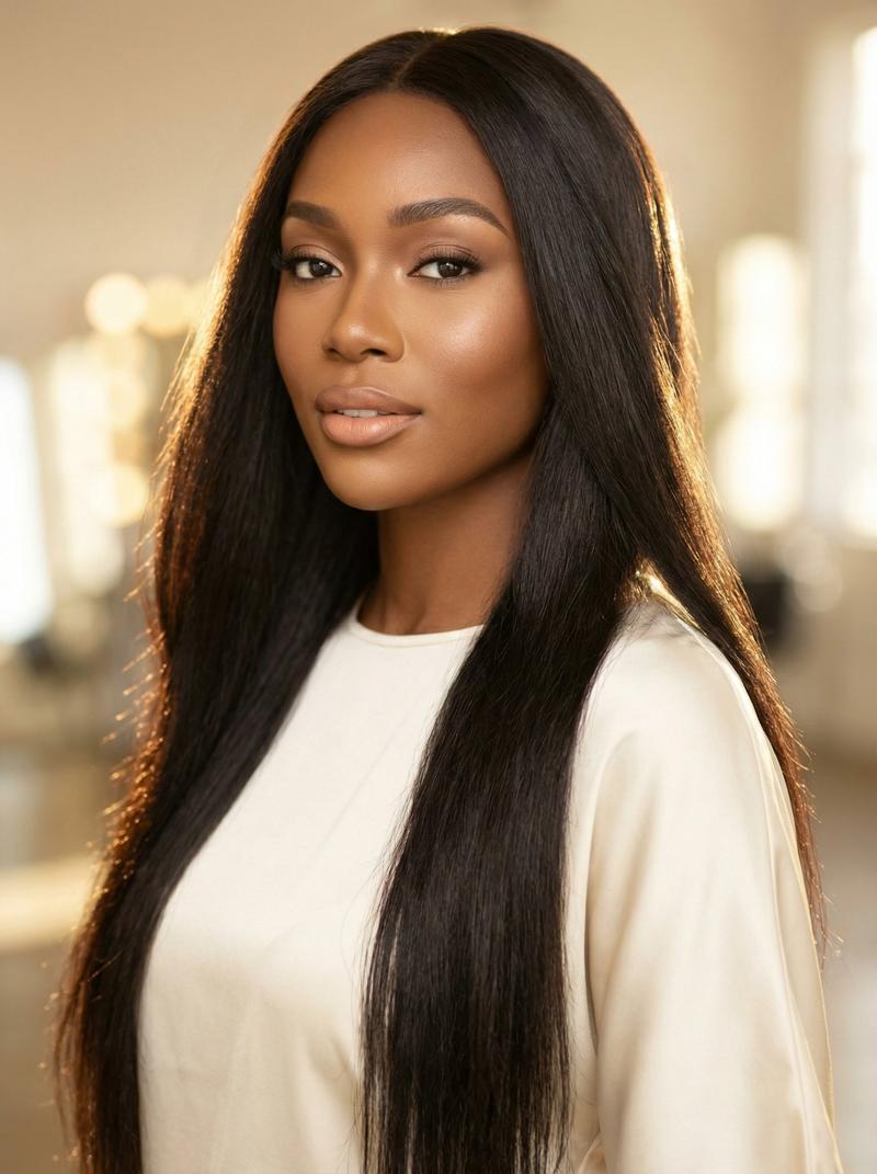 Black woman with long straight weave hairstyle